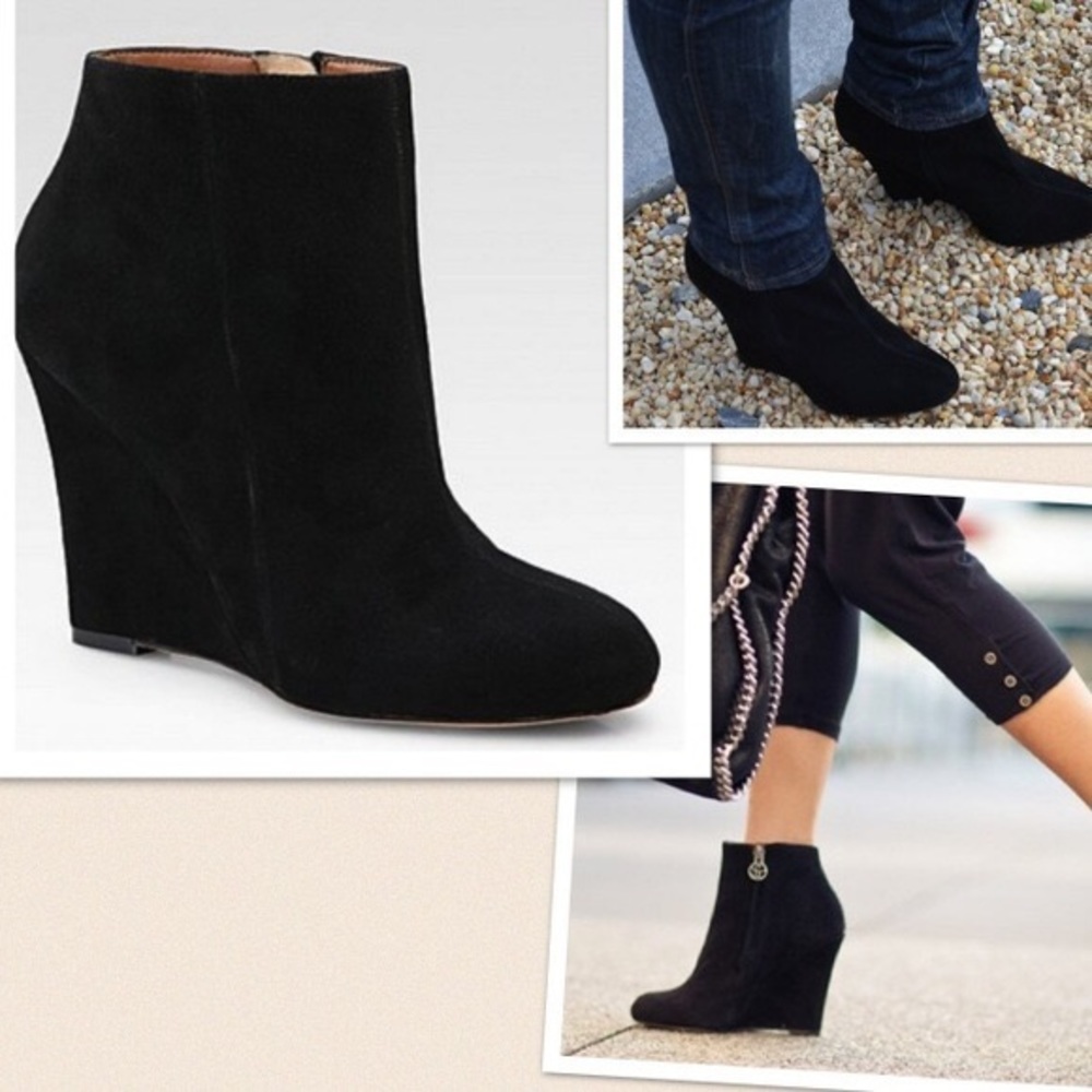 GUC Sam Edelman Black Suede Ankle Wedge Booties